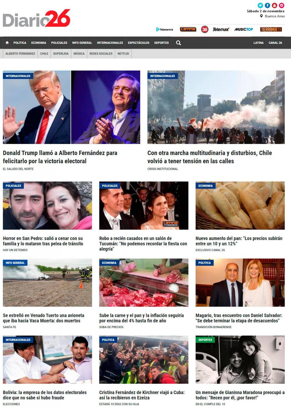 Tapas de diarios, Diario 26, sábado 01-11-19