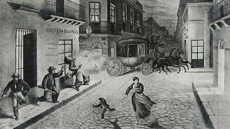 Atentado contra Sarmiento el 23 de agosto de 1873 cuando salía de la casa de Aurelia Vélez Sársfield