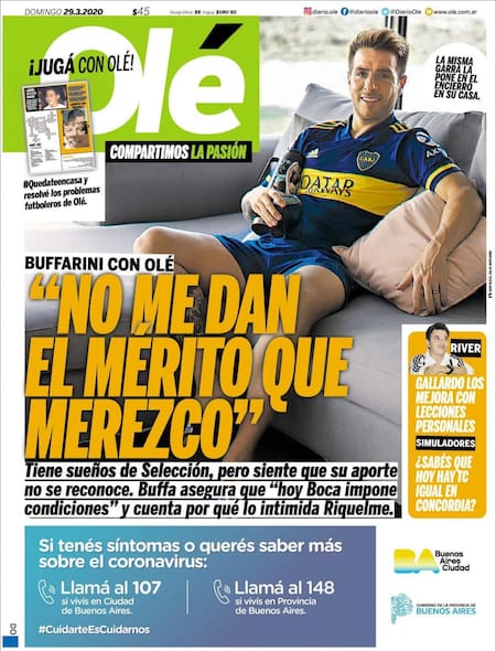 Tapas de Diarios, Ole, domingo 29 de marzo de 2020