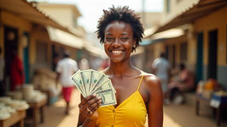 Dinero, persona con plata, dólares. Foto: Freepik AI.