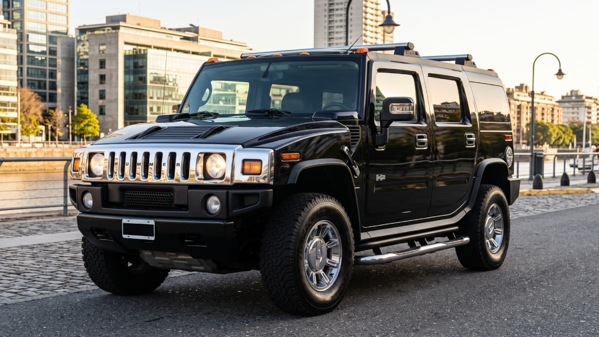Camioneta Hummer negra en Puerto Madero, Buenos Aires, Argentina.