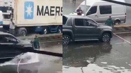 Un vecino le impidió el paso a una camioneta para que no hiciera olas y el conductor lo atropelló. Foto: captura
