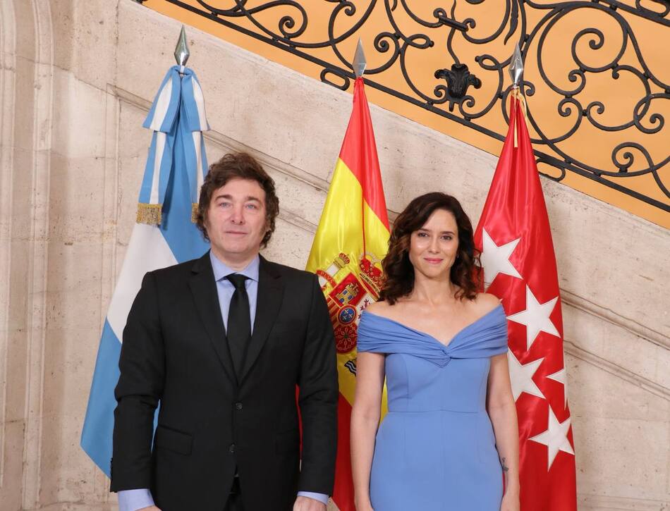 Javier Milei junto a Isabel Díaz Ayuso en España. Foto: Presidencia.