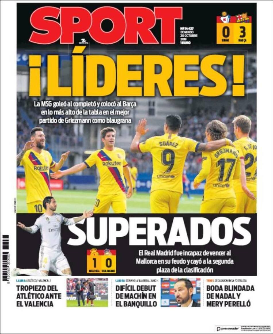 Tapas de Diarios, Sport, Domingo 20-10-19