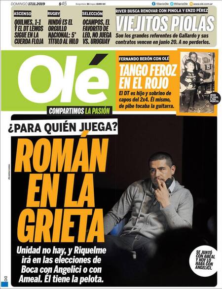 Tapas de diarios, Olé, domingo 17 de noviembre de 2019