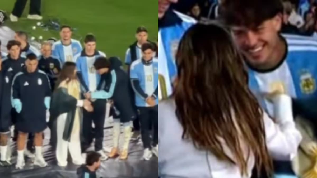 El defensor lateral derecho de la Selección Argentina intercambió su campera por el poncho de la artista.