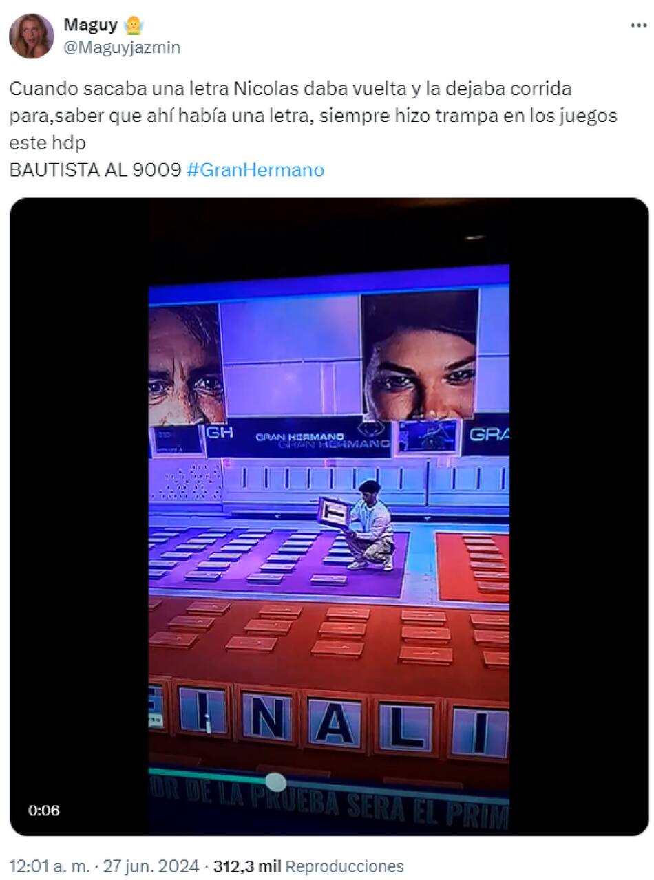 Los usuarios hablan del juego de Nicolás en la prueba del líder. Foto: X.