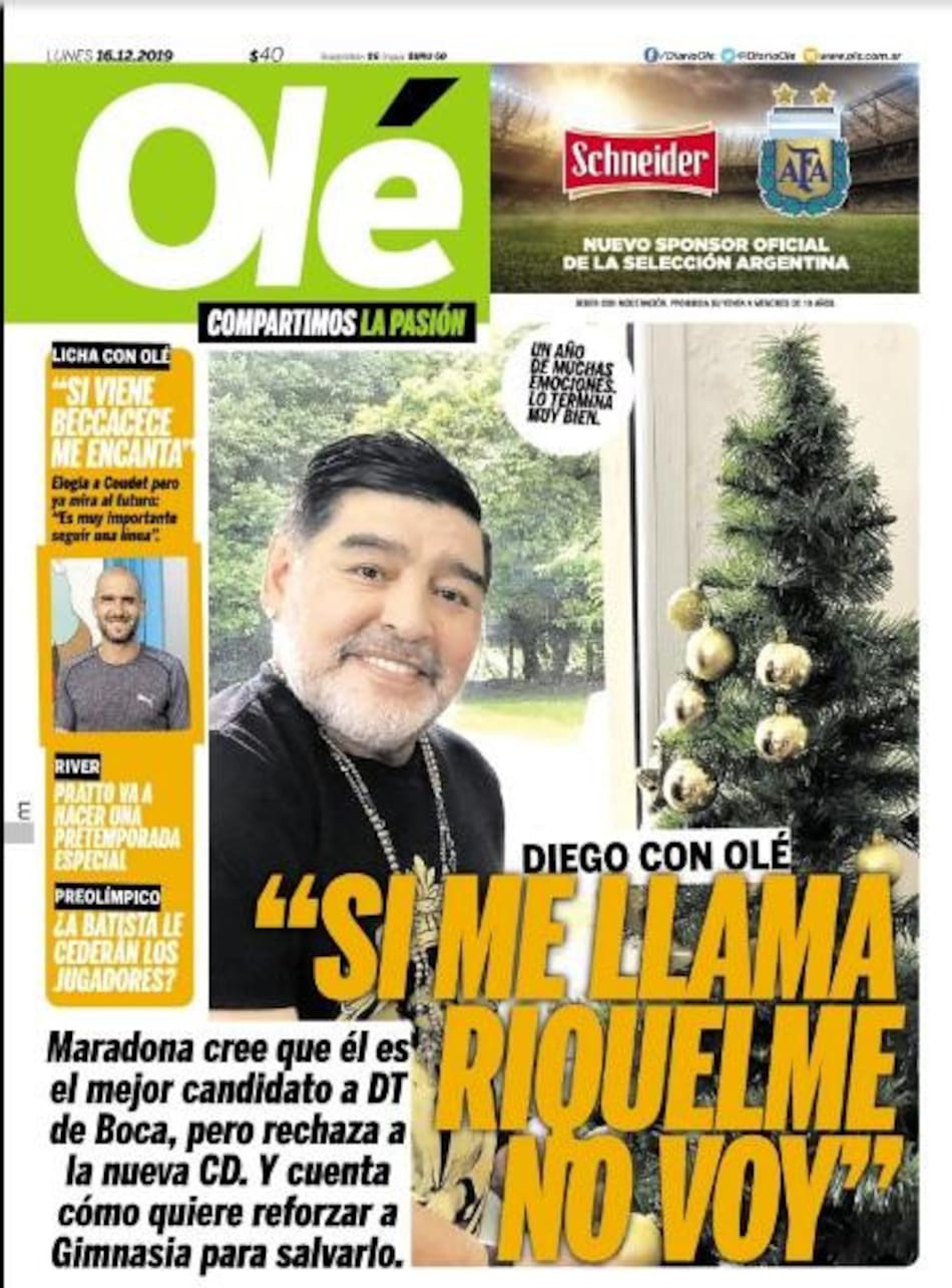 Tapas de diarios, Olé lunes 16-12-19