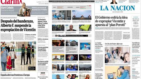 Tapas de diarios argentinos, lunes 22 de junio de 2020