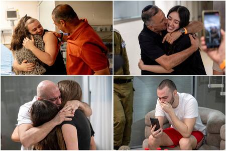 Los cuatro rehenes israelíes rescatados. Foto: Reuters.