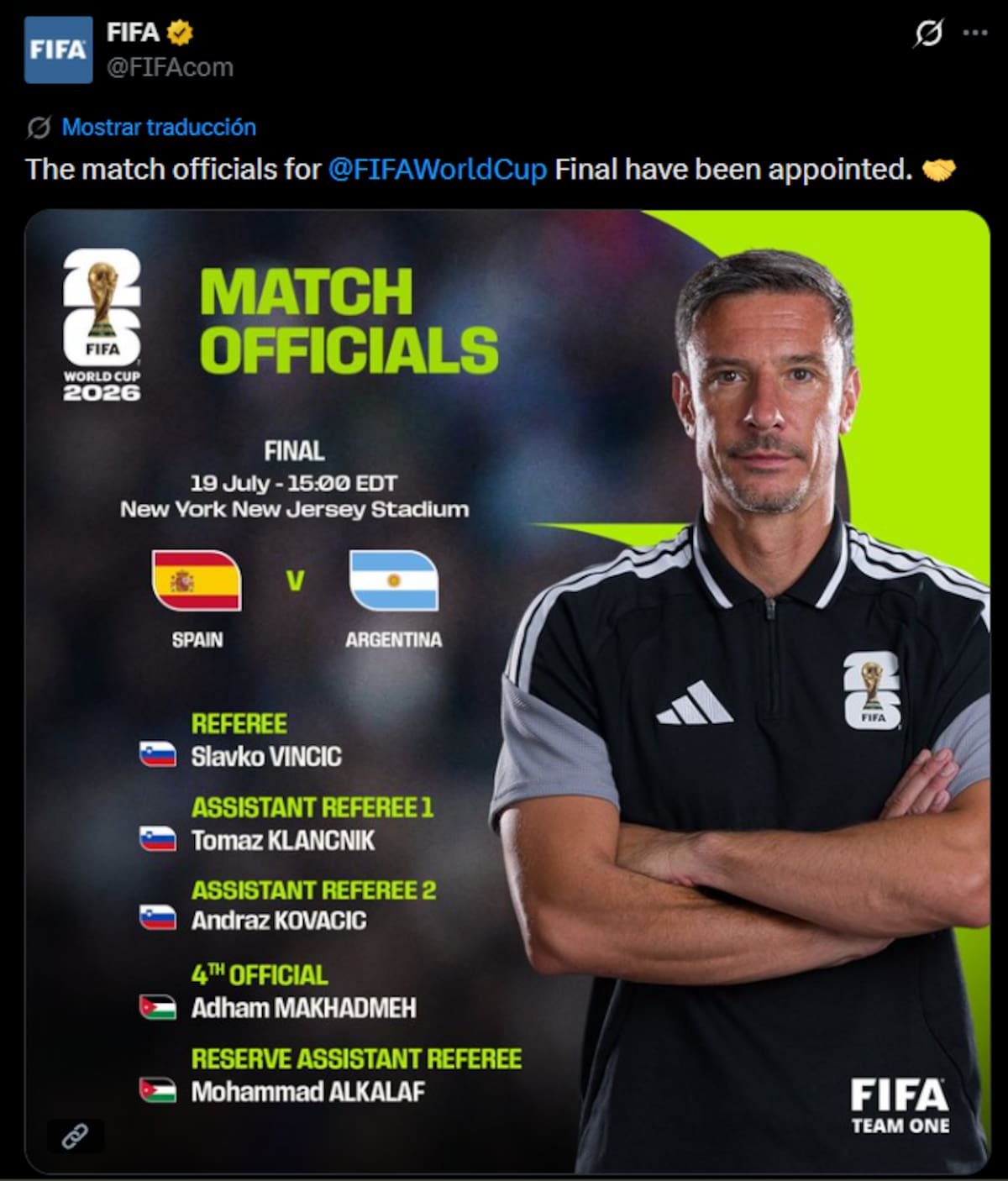 Slavko Vinčić el árbitro de la final del Mundial.