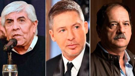 Hugo Moyano, Adrián Suar y Julio Chavez, interpretando al "Tigre" Verón