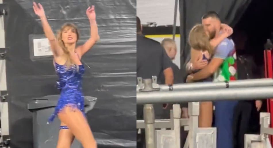 El apasionado beso entre Taylor y su novio Travis. Foto: captura video.