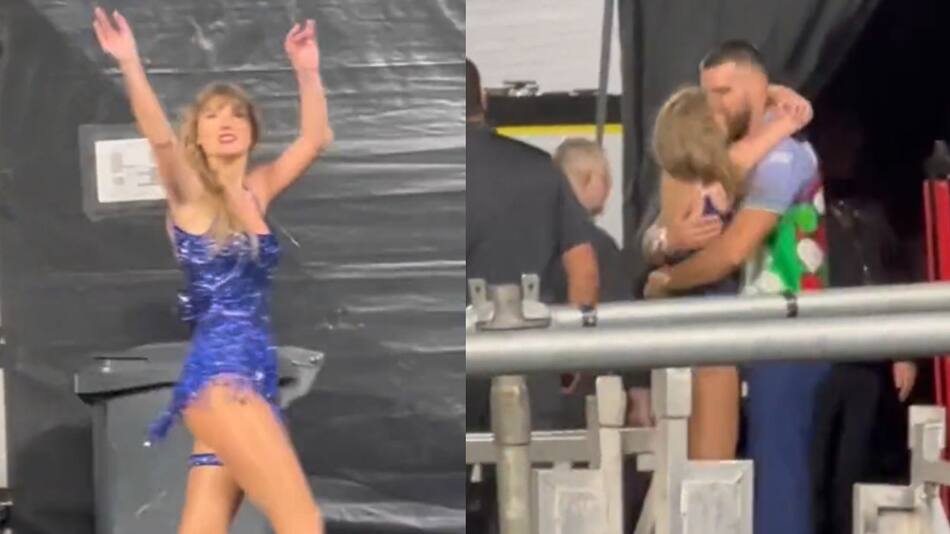 El apasionado beso entre Taylor y su novio Travis. Foto: captura video.