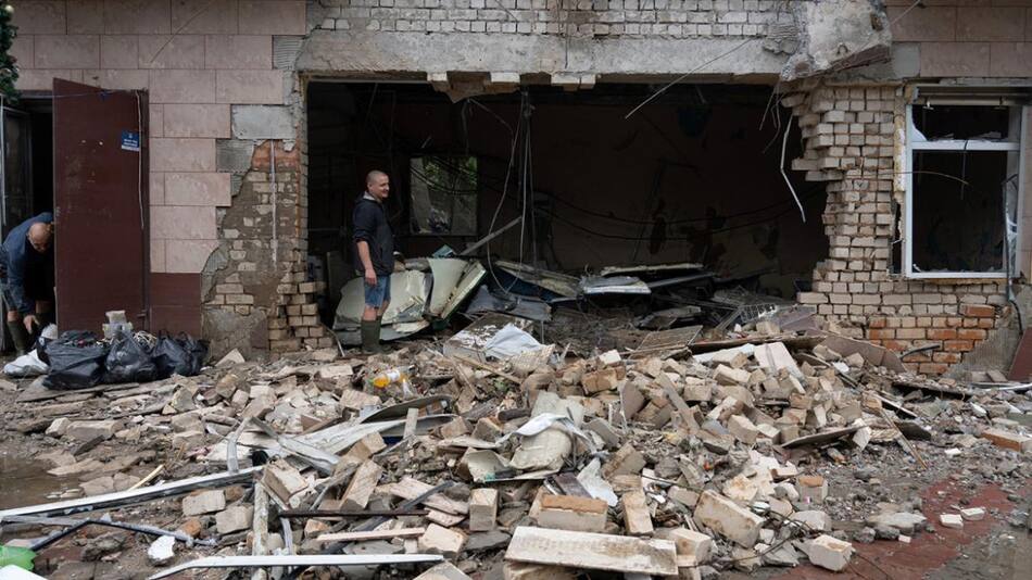 Jersón destruida tras ataque ruso. Foto: Télam.