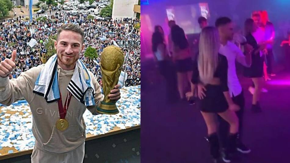 Alexis Mac Allister en la fiesta de los Campeones con su nueva pareja. Fotos: NA - captura.