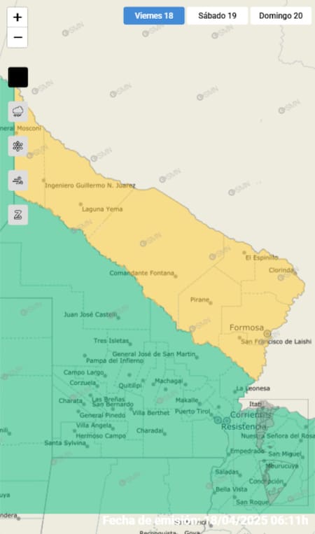 Alerta amarilla por tormentas sobre Formosa. Foto: SMN.