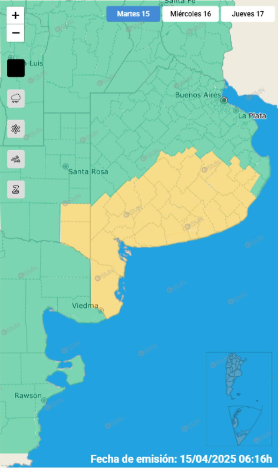 Alerta amarilla por tormentas sobre Buenos Aires. Foto: SMN.