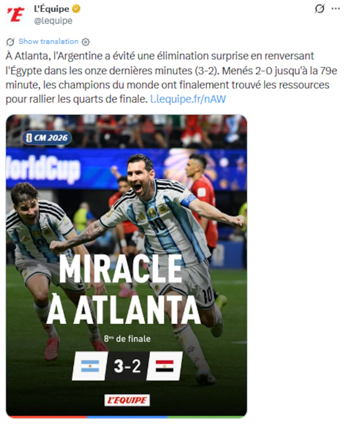 El combinado albiceleste consiguió un resultado histórico en el Mundial y la noticia recorrió el mundo.