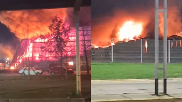 Videos: impactante incendio y derrumbe en un depósito en Monte Grande