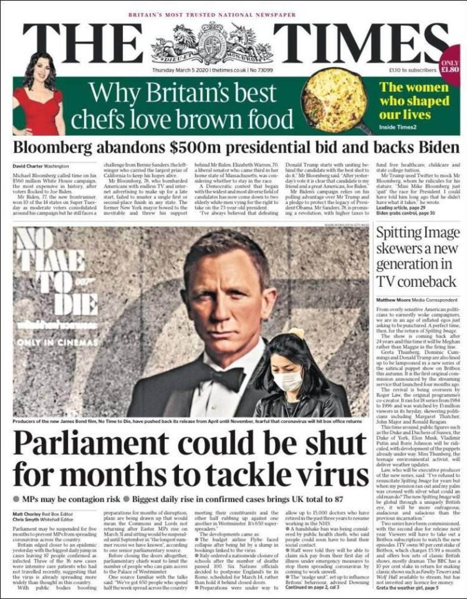 Tapa de diarios, Times, Jueves 5 de marzo de 2020