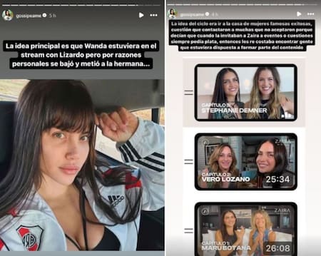 Los posteos de gossipeame sobre Zaira Nara. Fotos: Instagram