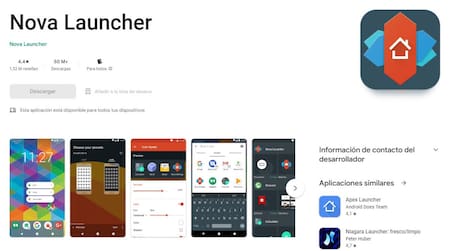 Nova Launcher, la app para modificar el logo de WhatsApp. Foto: captura de pantalla.