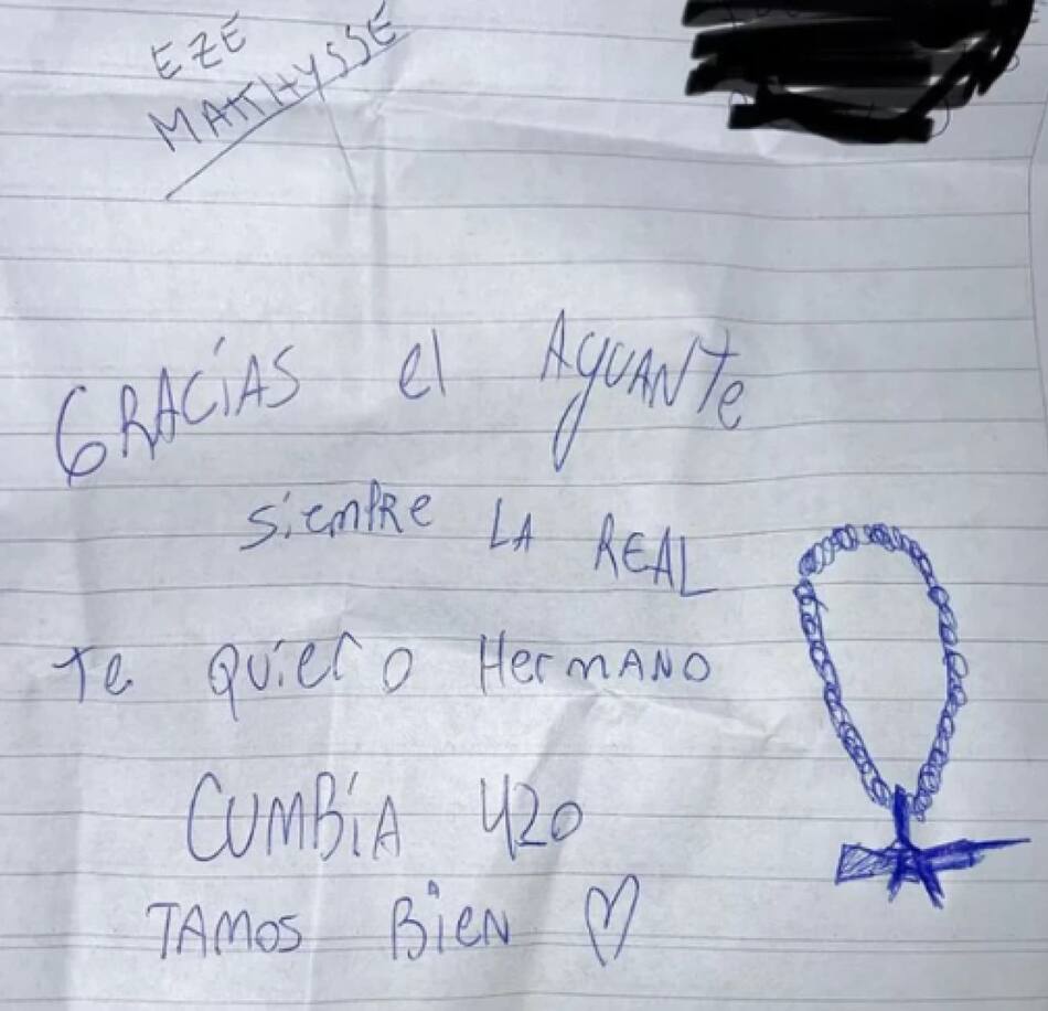 Carta de L-Gante para La Mafilia desde prisión. Foto: NA.