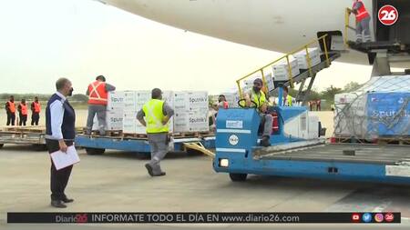 Llegada de vacunas Sputnik V contra coronavirus a Argentina, descarga, Canal 26