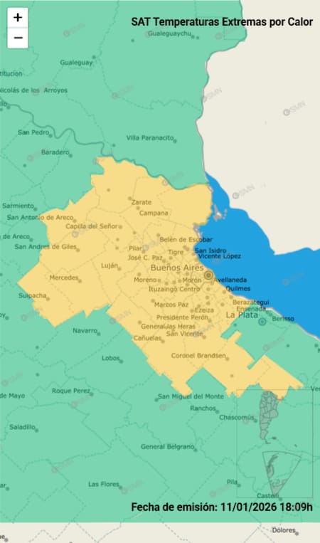 Alerta amarilla por altas temperaturas sobre Buenos Aires.