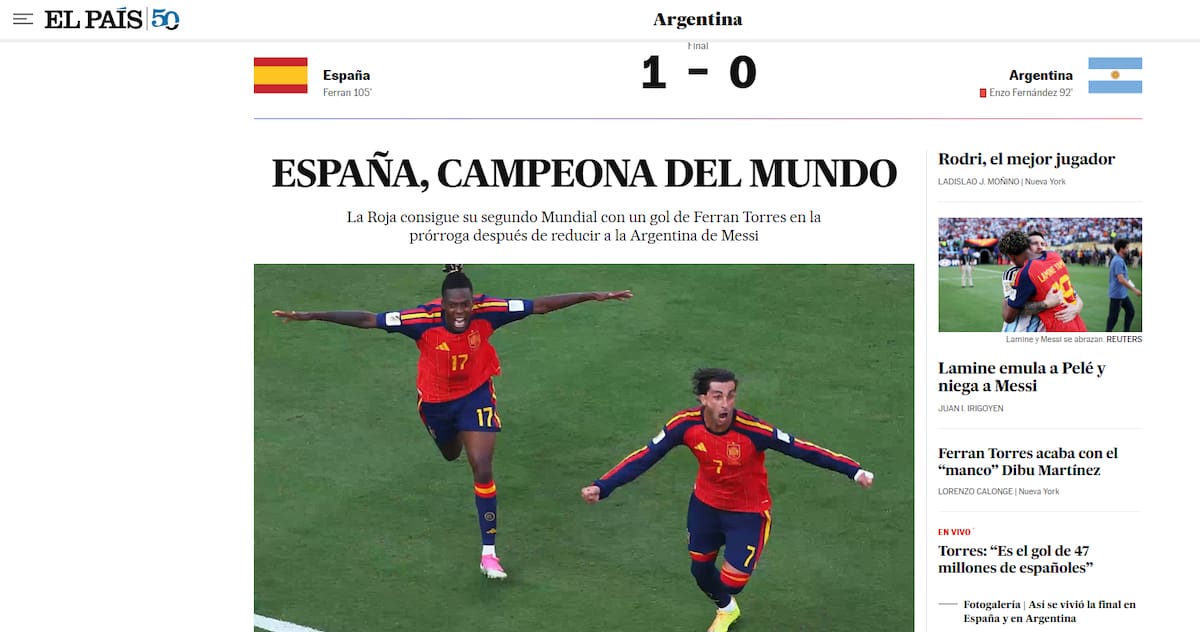 Tapa de medios españoles tras la final del Mundial.