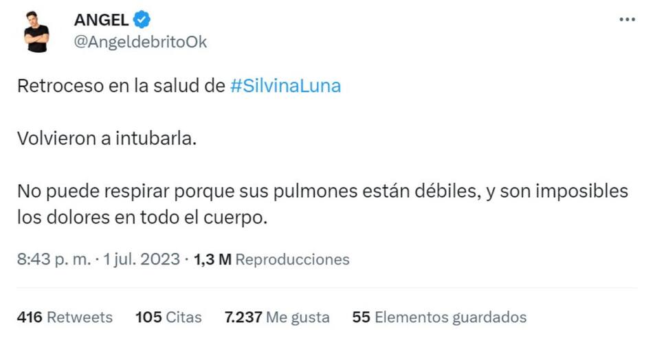 La salud de Silvina Luna. Foto: captura de pantalla.