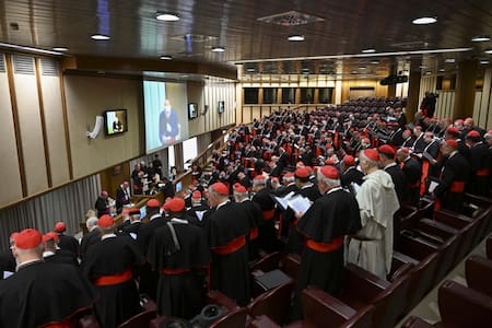 Reuniones en las que los cardenales que entrarán en la Capilla Sixtina se van conociendo y concretando un perfil para el próximo pontífice. Estado Vaticano/Mario Tomassetti - EFE.