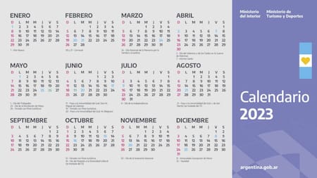 Calendario de feriados 2023. Foto Ministerio del Interior argentina.gob.ar.