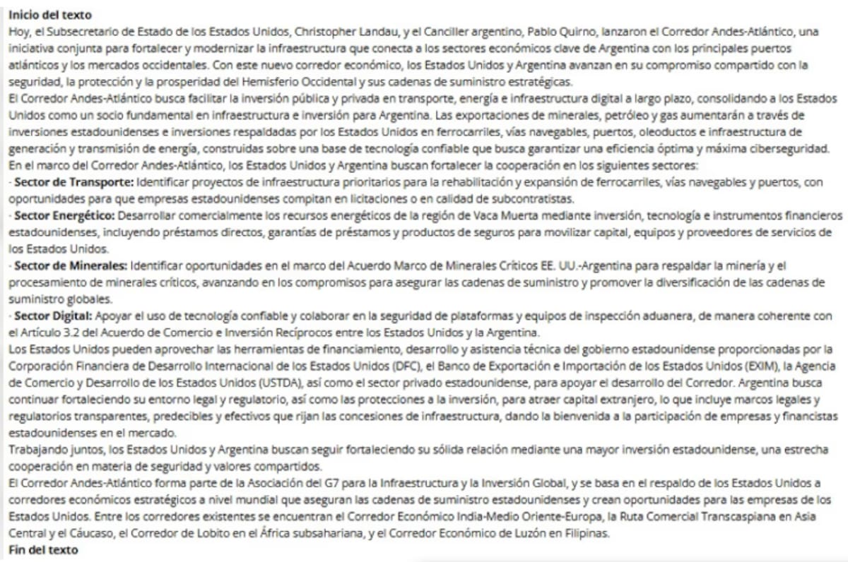 Detalle del acuerdo de inversiones firmado entre Argentina y Estados Unidos.