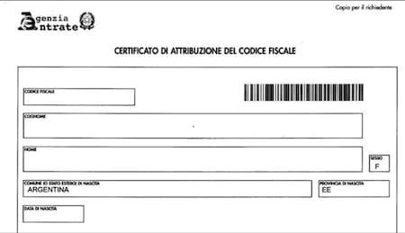 Codice Fiscale italiano. Foto: Facebook / Todo Sobre Italia.