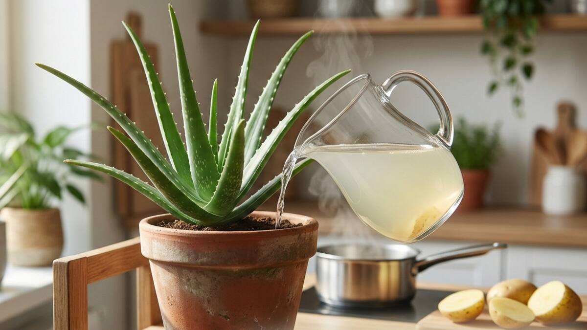 Regar el aloe vera con agua de papa.