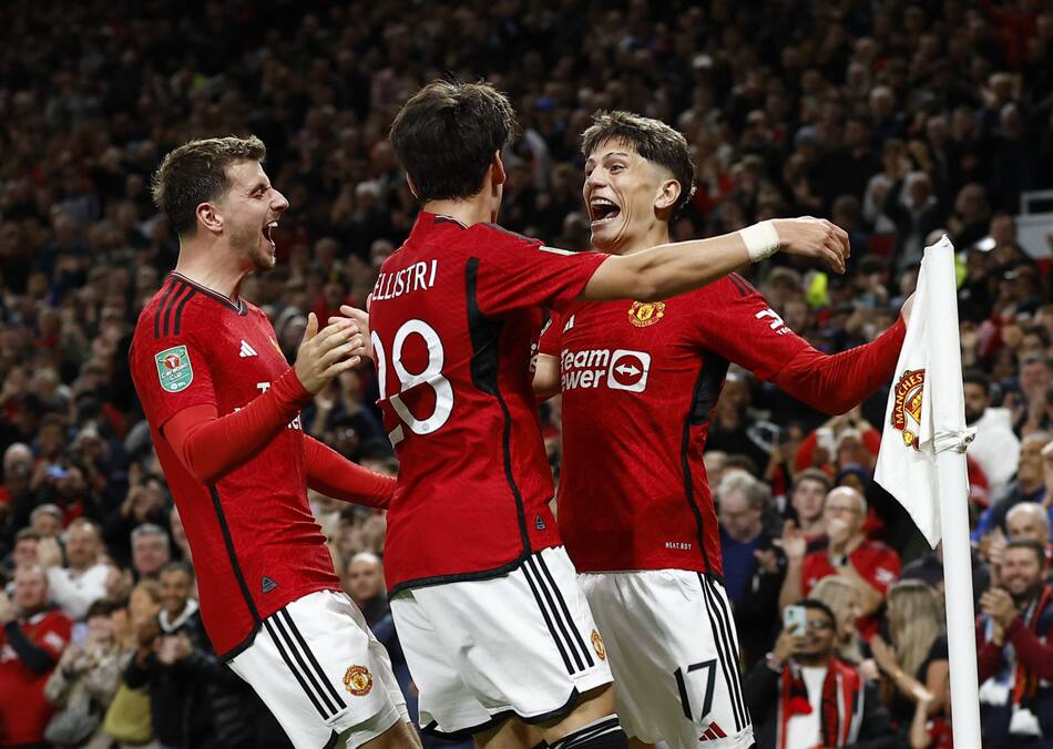 Festejo de Alejandro Garnacho para el Manchester United. Foto: REUTERS.