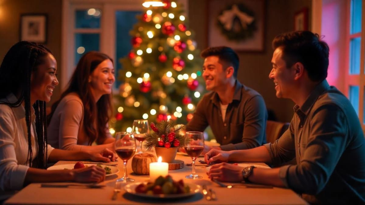 Mesa navideña, Navidad, Año Nuevo. Foto: Freepik IA.