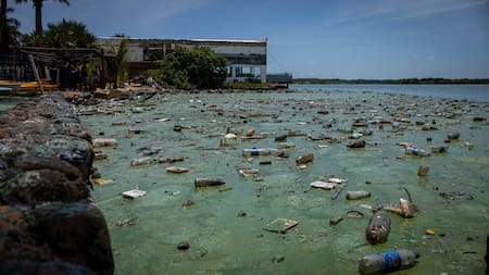Las aguas son tan espesas que hasta los desechos más livianos flotan. Foto: EFE