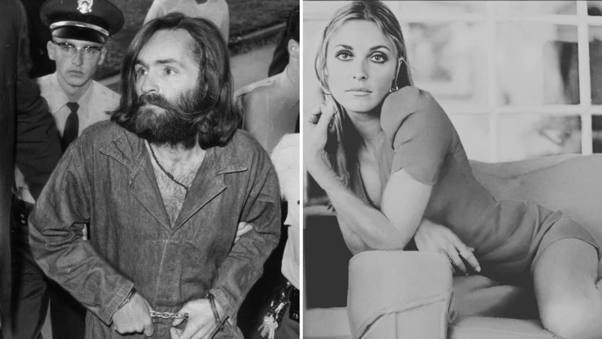 Charles Manson, asesino serial y Sharon Tate, actriz de Hollywood. Foto: Twitter.