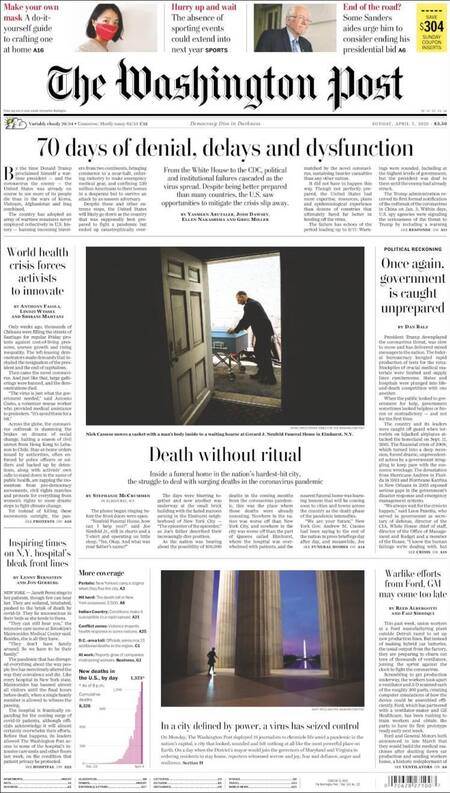 Tapas de diarios, Washington domingo 5 de abril de 2020