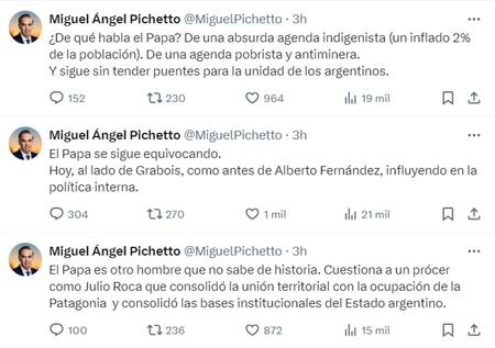 Los tuits de Pichetto contra el Papa Francisco. Foto: captura
