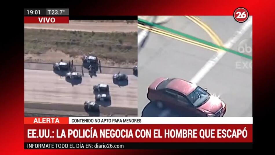EE.UU. persecución policial a sujeto que atropelló y mató a una persona en la autopista