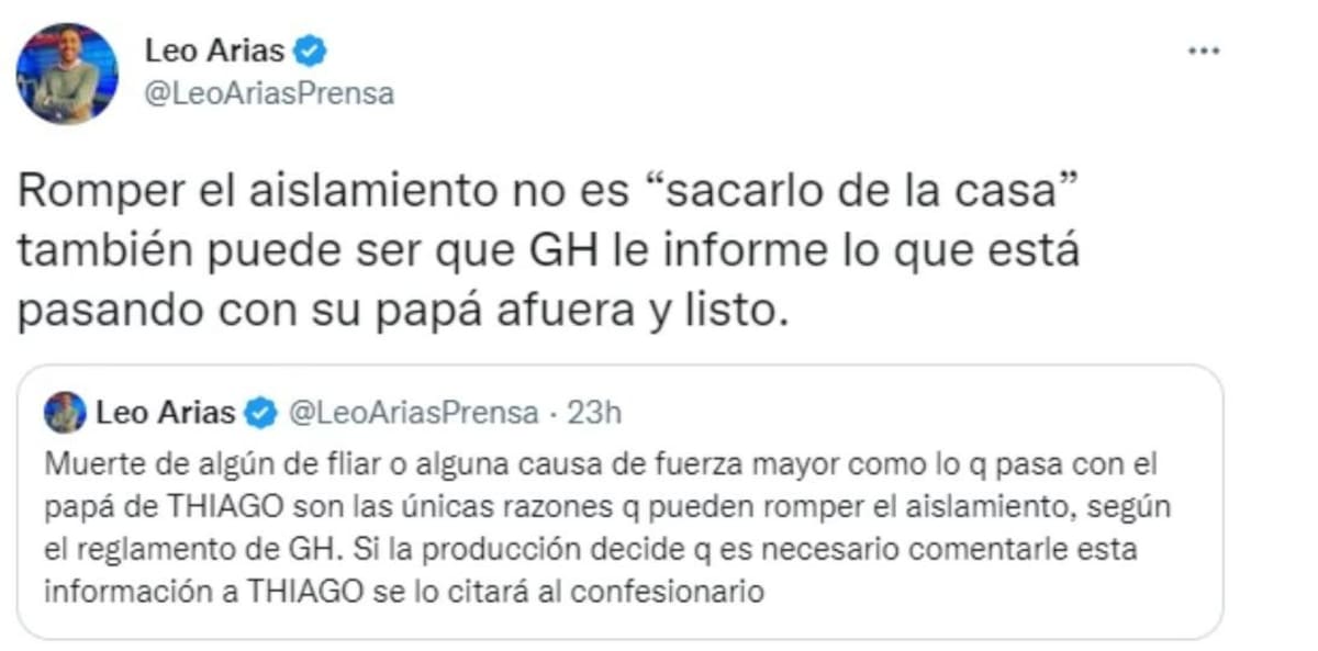 Tuit de Leo Arias. Foto: Twitter/LeoAriasPrensa.