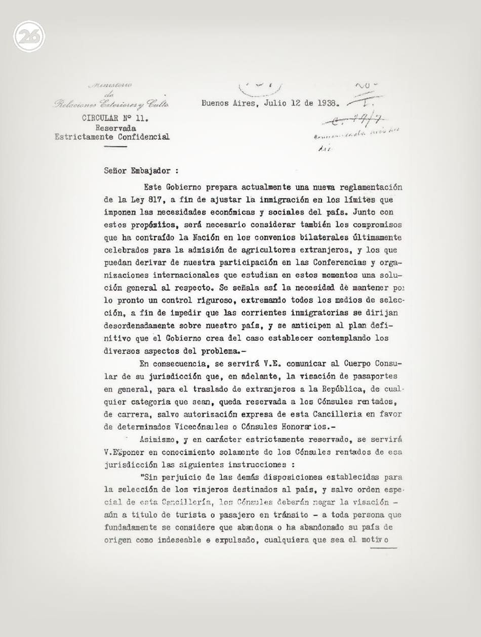 Circular Nº11, el documento secreto que prohibió la entrada de judíos a la Argentina, José María Cantilo