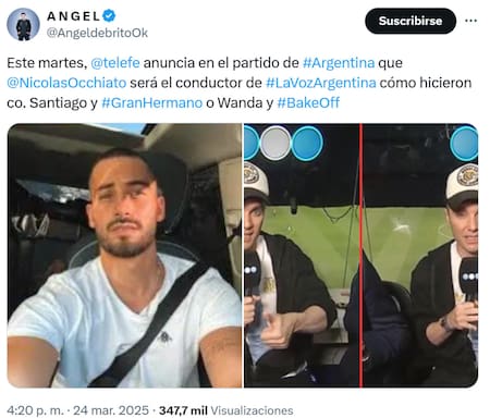 Nicolás Occhiato es el conductor de La Voz Argentina, ya lo había informado De Brito. Foto: X.
