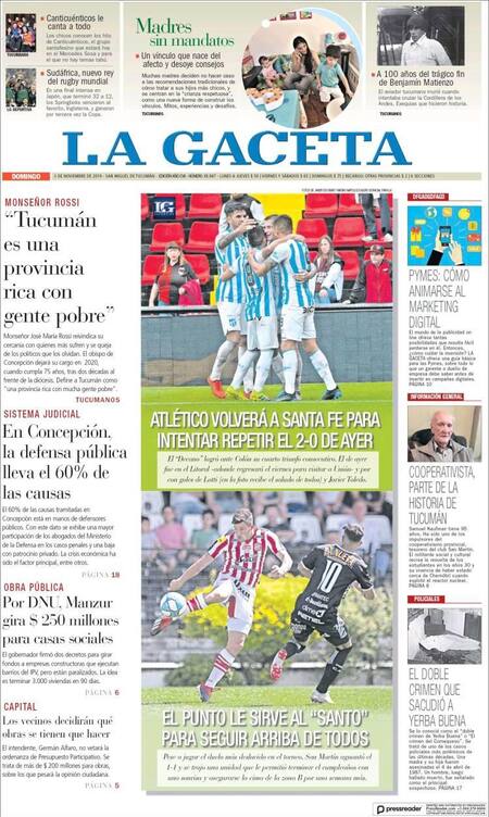 Tapas de diarios, La Gaceta, domingo 3-11-19