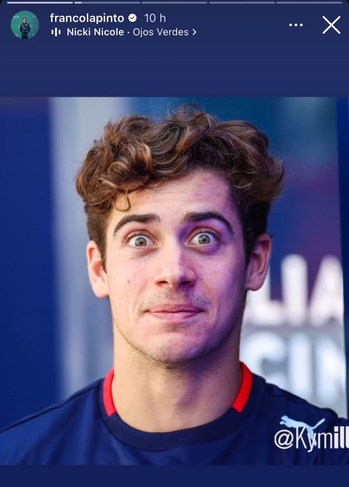 La historia que subió Franco Colapinto con la canción de Nicki Nicole. Foto: @francolapinto