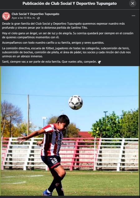 La despedida en redes de Santino Tito. Foto: Facebook.